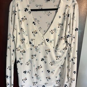 Banana Republic White Floral Long Sleeve Blouse